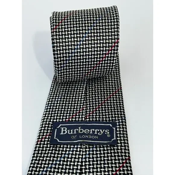 Vintage Burberry's Silk Necktie Black Checked Preppy Regency Officecore